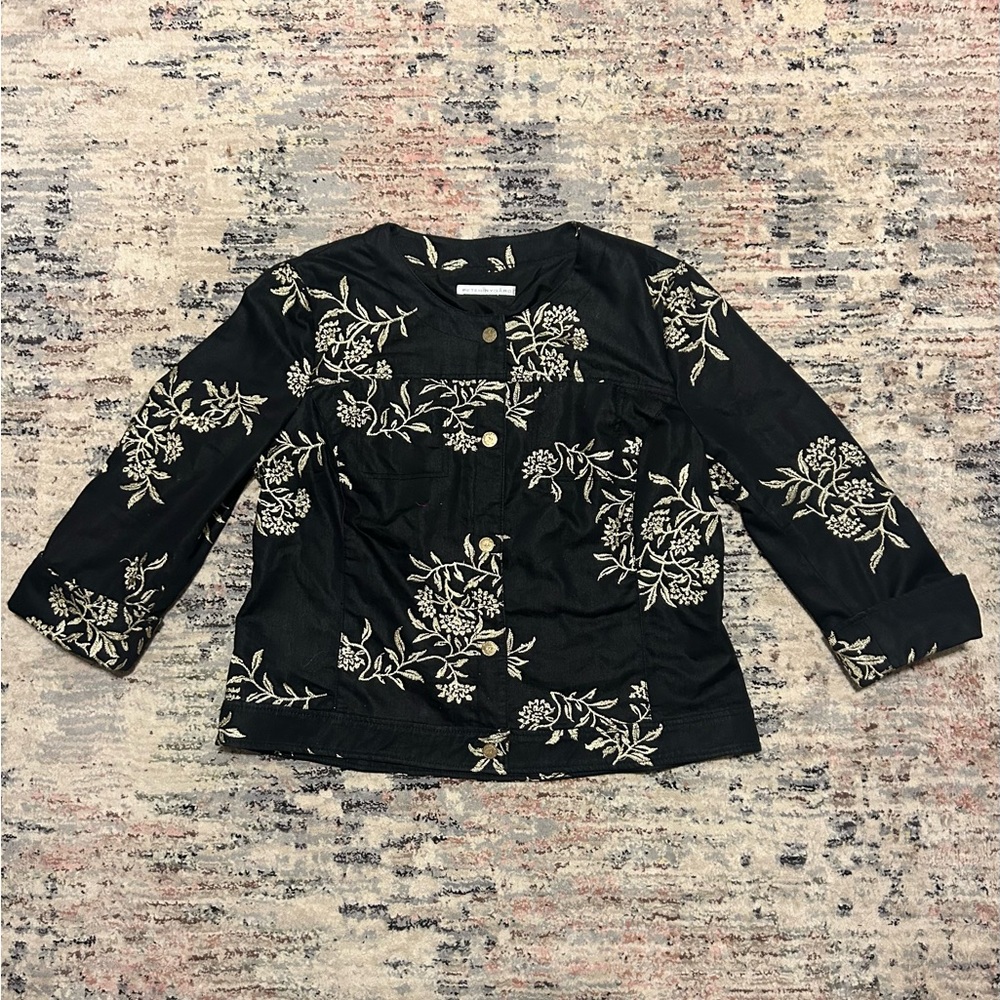 Vintage Peter Nygard Black and Gold Floral Jacket